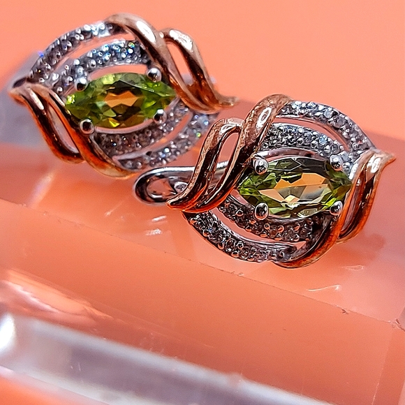 Natural Peridot & CZ 925 Sterling Silver Earrings - Picture 7 of 7